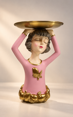 Vanity European Resin Lady Bust With Metal Fruit Candy Serving Plate