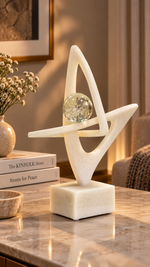 Abstract Interlocking Ribbon Marble Sculpture with Crystal Sphere – view 5