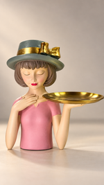 Victorian Bow Hat Girl Figurine Key Tray