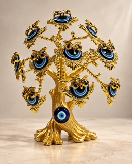 Golden Evil Eye Owl Money Tree Figurine- 12 inches