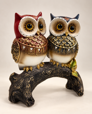 Decorative Owl Couple Figurine On a Branch