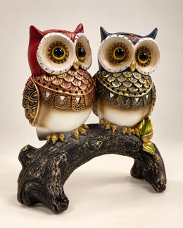 Decorative Owl Couple Figurine On a Branch