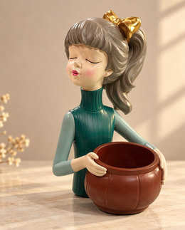 whimsical girl figurine planter