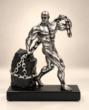 StrengthBound Muscle Man Pulling Chain Sculpture