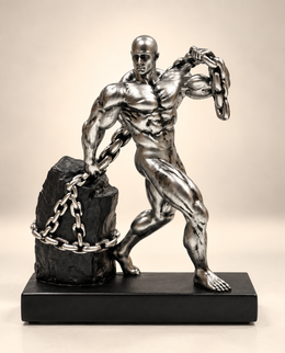 StrengthBound Muscle Man Pulling Chain Sculpture