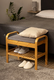 Cordless LED table lamp beside a bamboo bench
