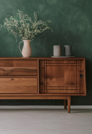 Crystal LED table lamp on a wooden sideboard